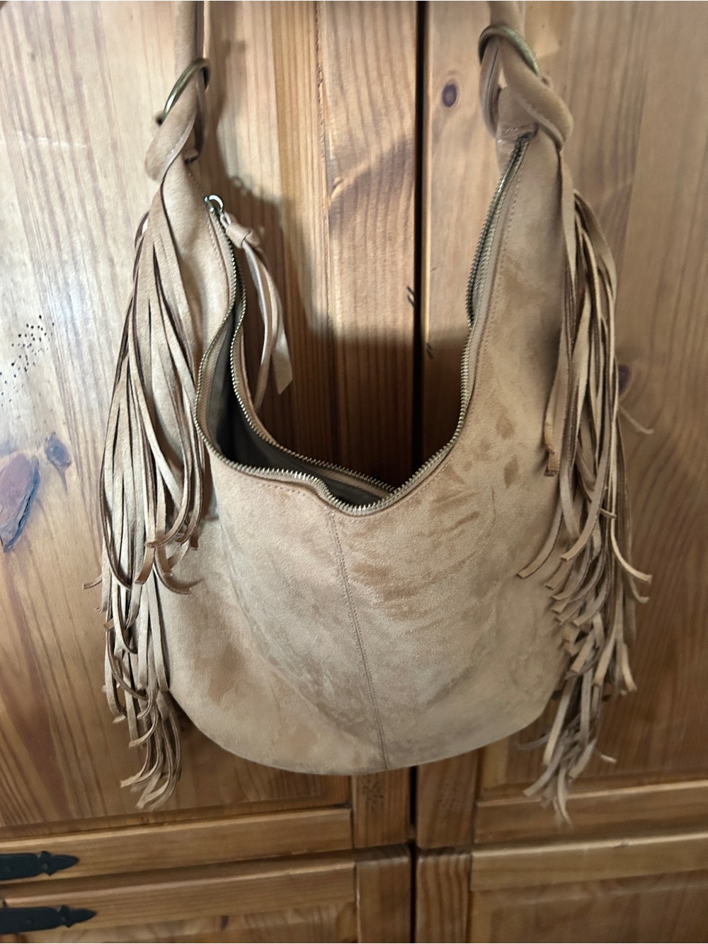 Abercrombie & Fitch Tan Suede Fringe Shoulder Bag
